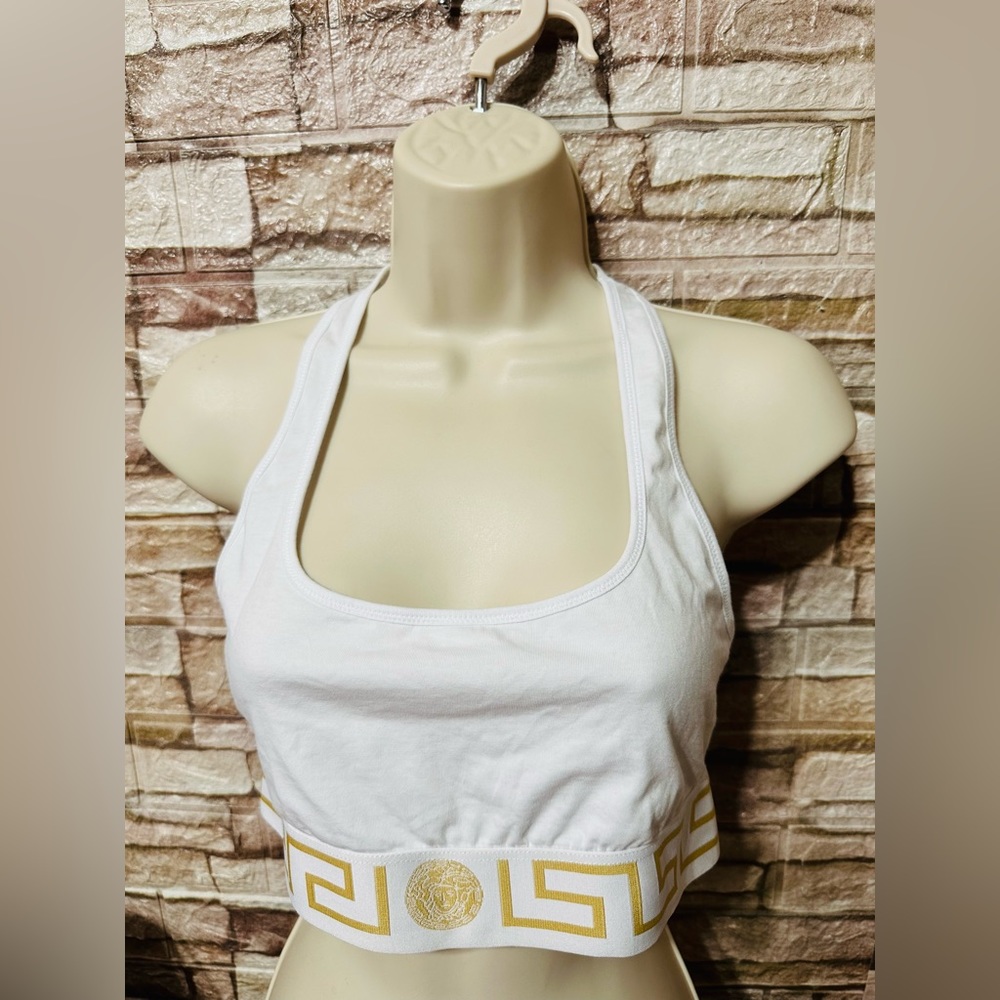 Versace White Greca border Bralette sz 3 Large NWT